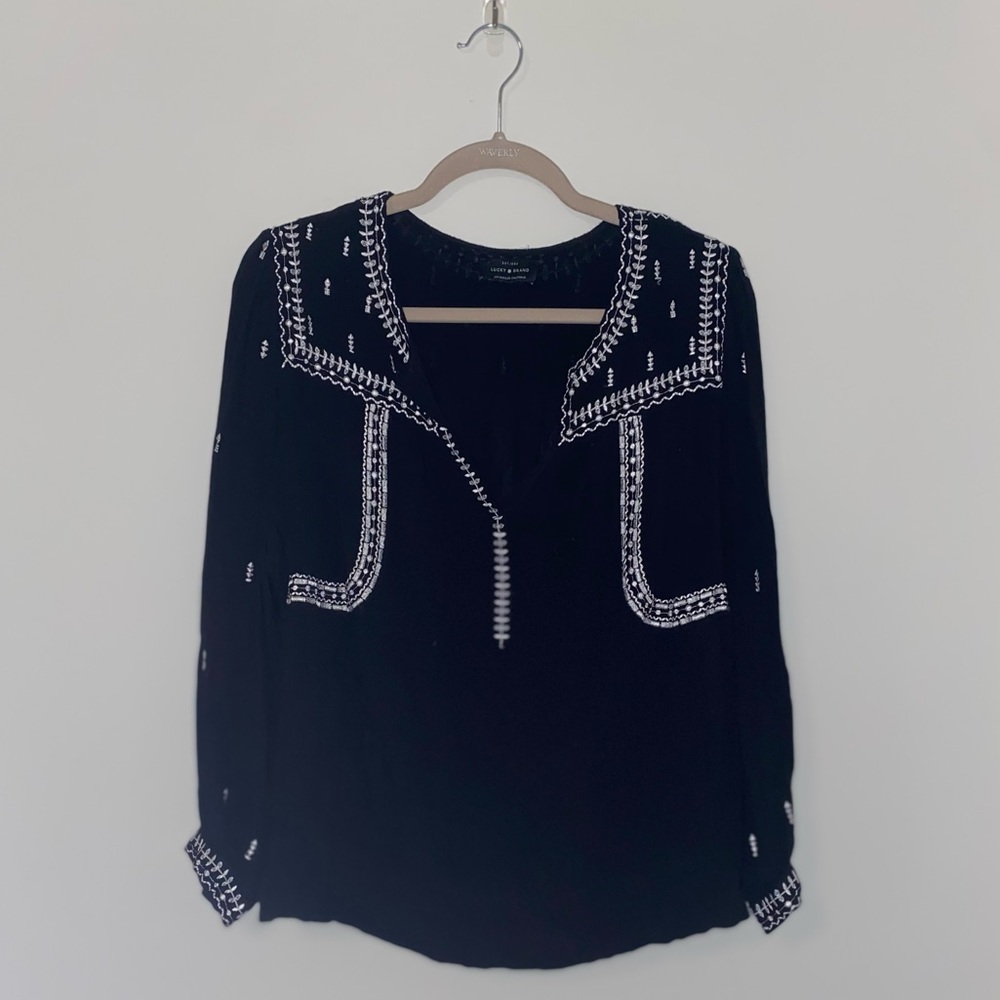 LUCKY BRAND - Black Floral Vintage Blouse